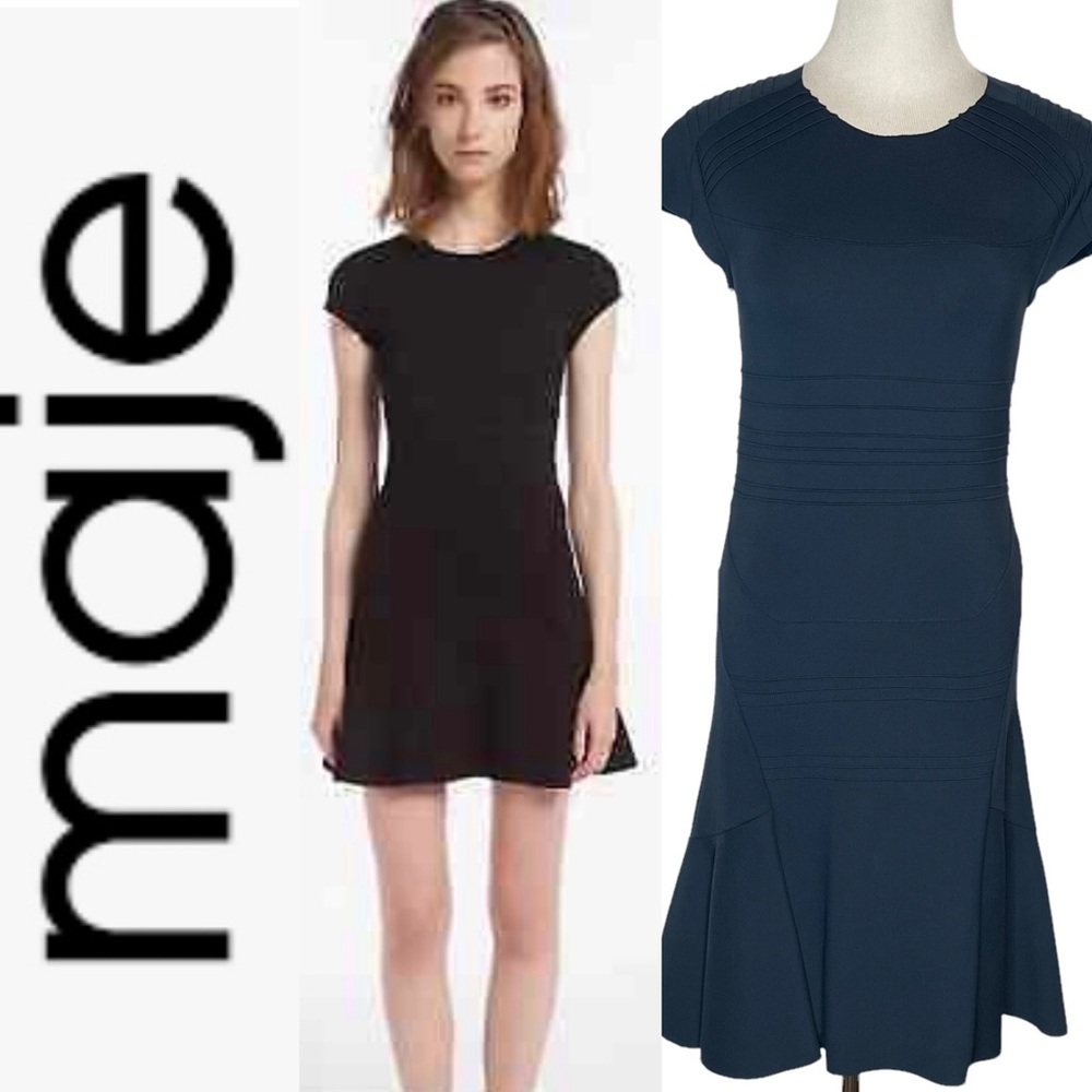 Maje Paris Darling Geometric Panel Stretch Jersey Dress - blue 1/small